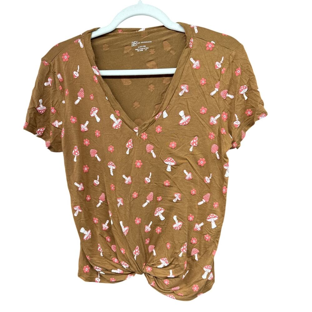Mushroom Brown Stretchy Large Crunchy Hippie Gorpcore Nature Theme Blouse